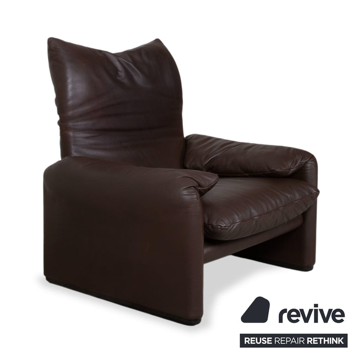 Cassina Maralunga Garnitur Leder Dreisitzer Sessel Braun Espresso Sofa Couch manuelle Funktion