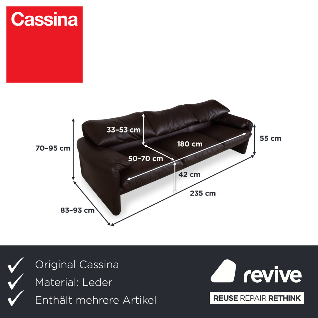 Cassina Maralunga Garnitur Leder Dreisitzer Sessel Braun Espresso Sofa Couch manuelle Funktion