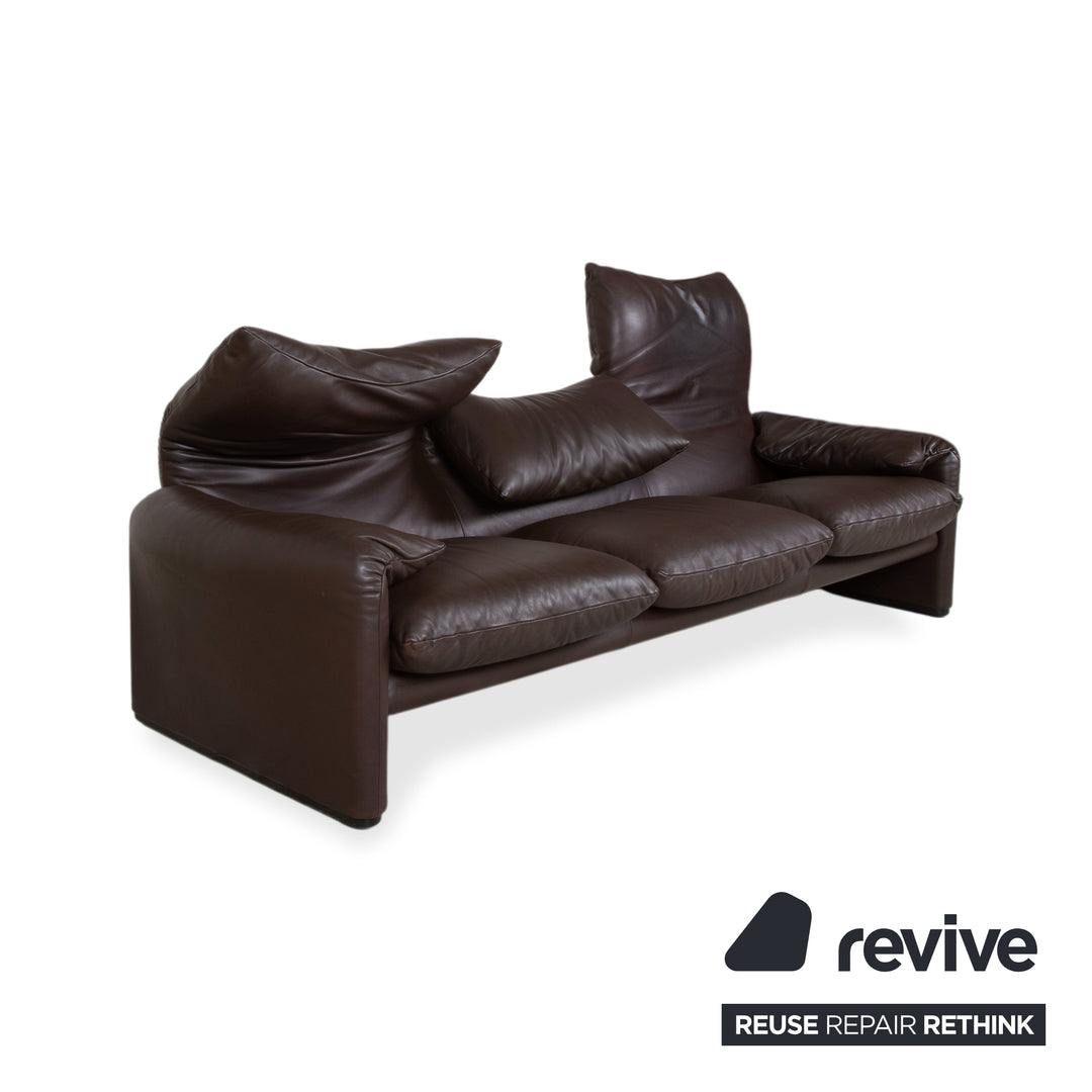 Cassina Maralunga Garnitur Leder Dreisitzer Sessel Braun Espresso Sofa Couch manuelle Funktion