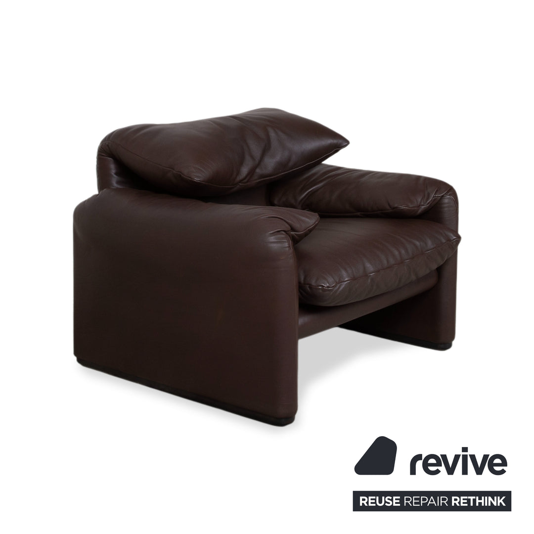 Cassina Maralunga Garnitur Leder Dreisitzer Sessel Braun Espresso Sofa Couch manuelle Funktion