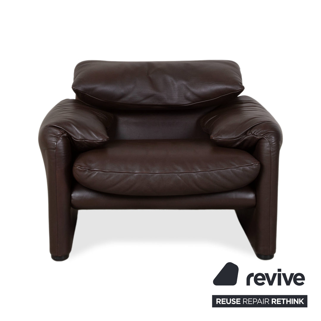 Cassina Maralunga Garnitur Leder Dreisitzer Sessel Braun Espresso Sofa Couch manuelle Funktion