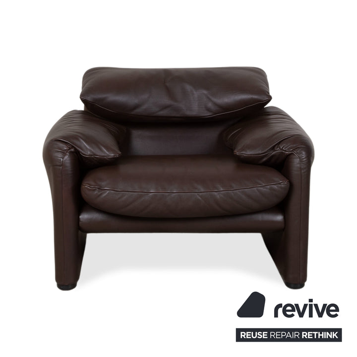 Cassina Maralunga Garnitur Leder Dreisitzer Sessel Braun Espresso Sofa Couch manuelle Funktion
