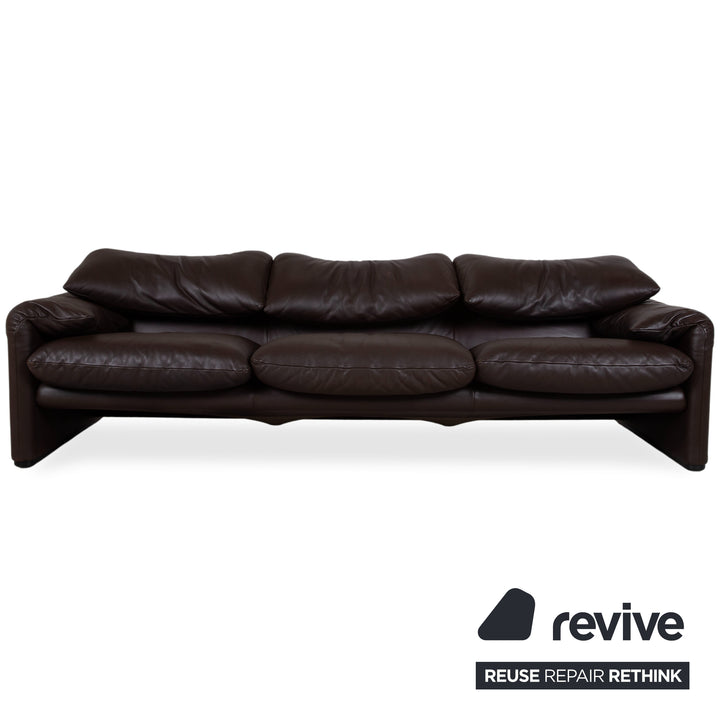 Cassina Maralunga Garnitur Leder Dreisitzer Sessel Braun Espresso Sofa Couch manuelle Funktion