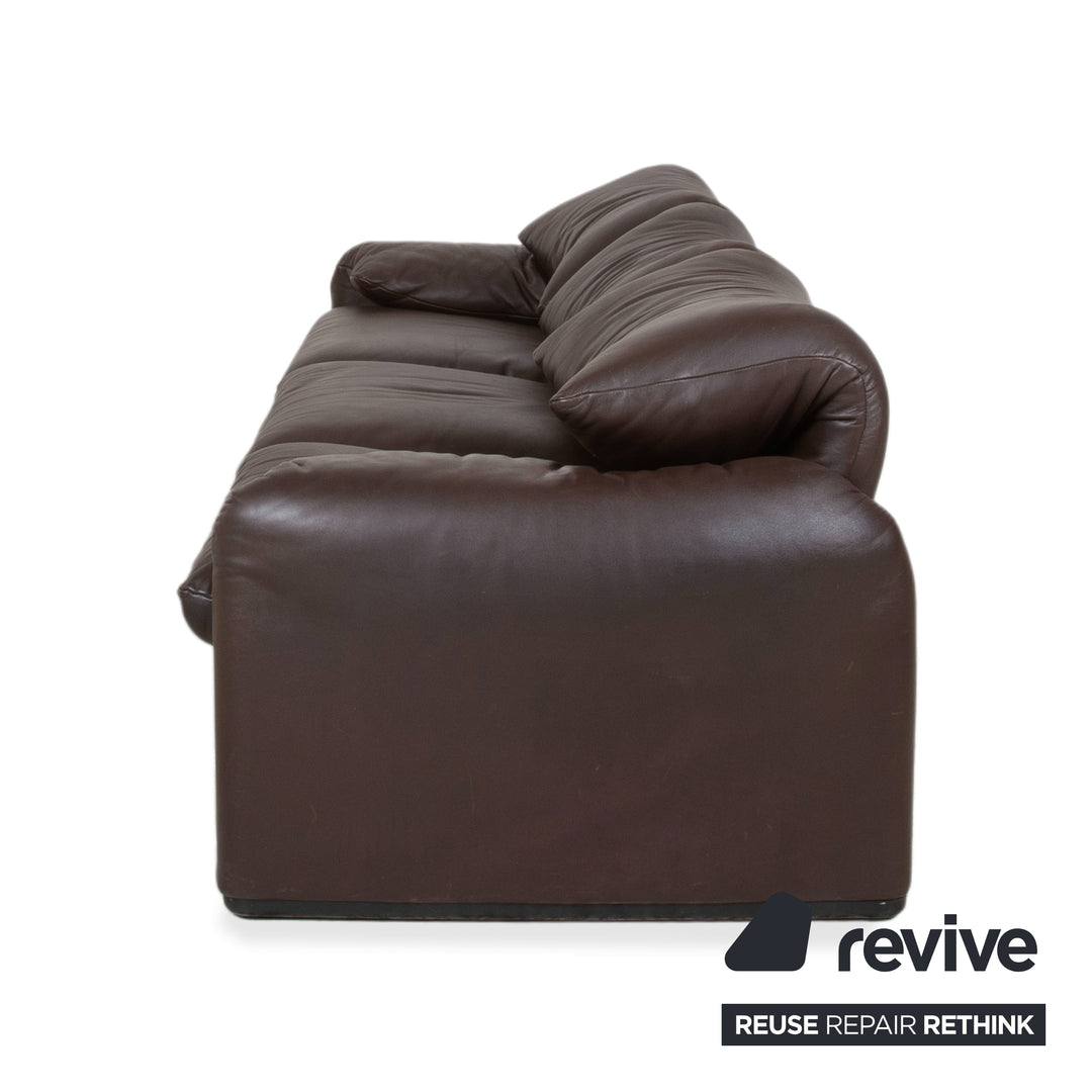 Cassina Maralunga Garnitur Leder Dreisitzer Sessel Braun Espresso Sofa Couch manuelle Funktion