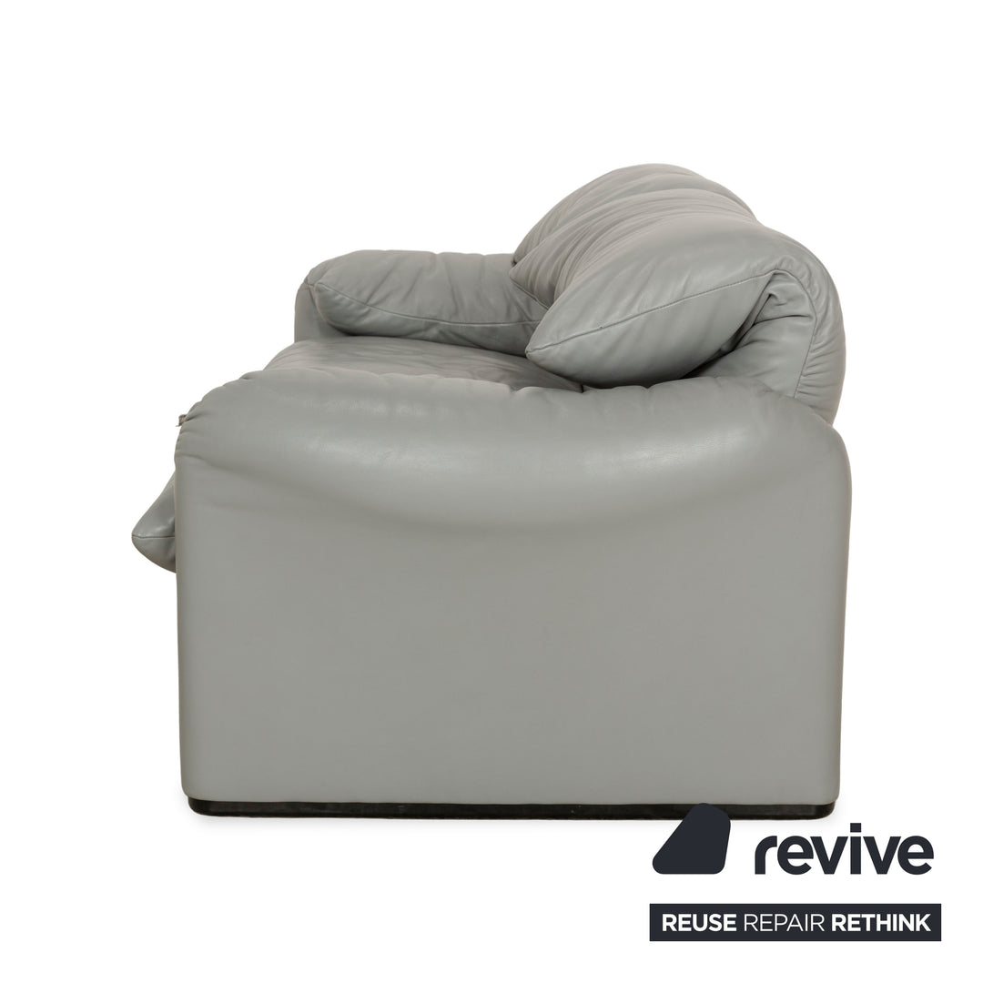 Cassina Maralunga Leather Two-Seater &amp; 2x Armchairs Grey Sofa Couch Manual Function