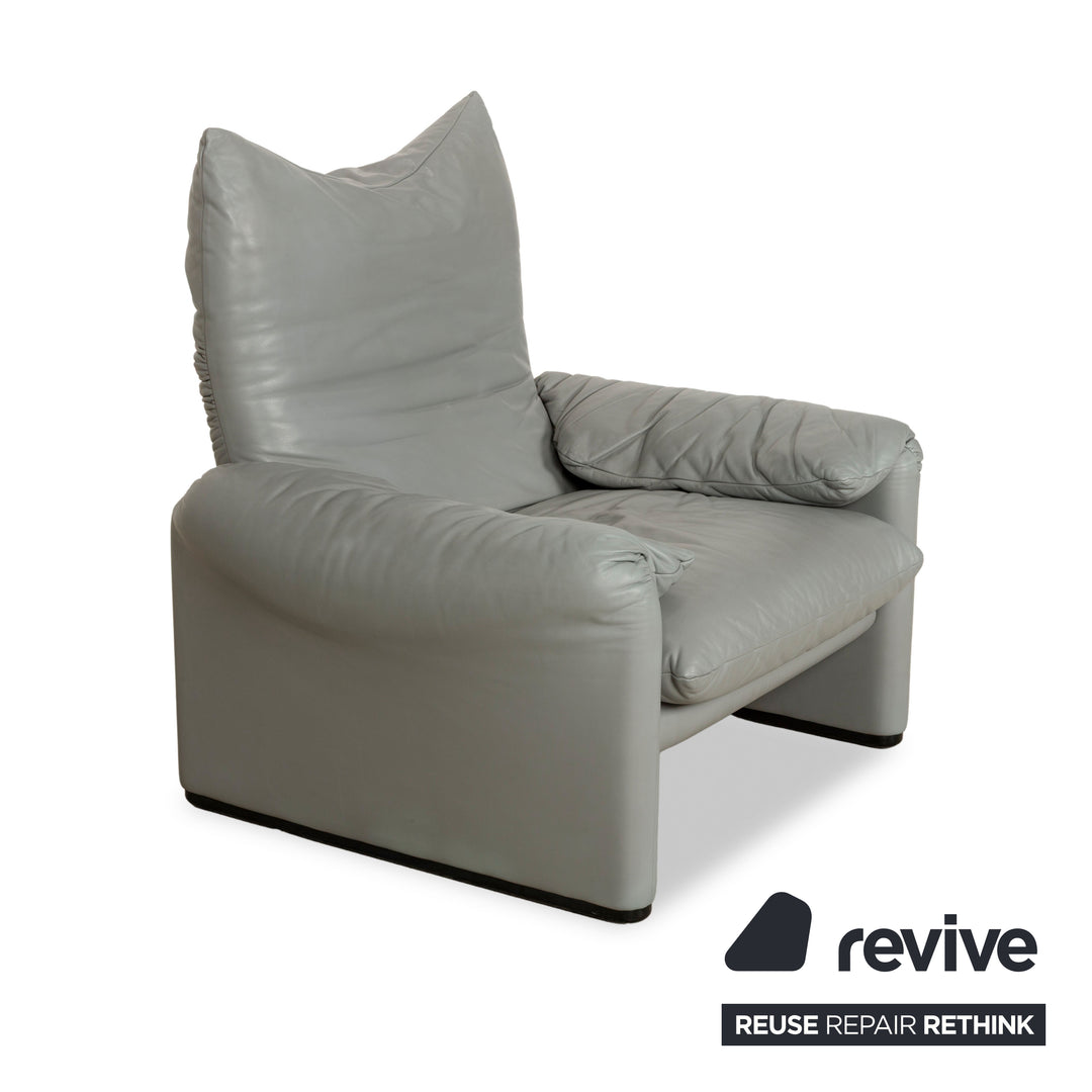 Cassina Maralunga Leder Garnitur Zweisitzer & 2x Sessel Grau Sofa Couch manuelle Funktion