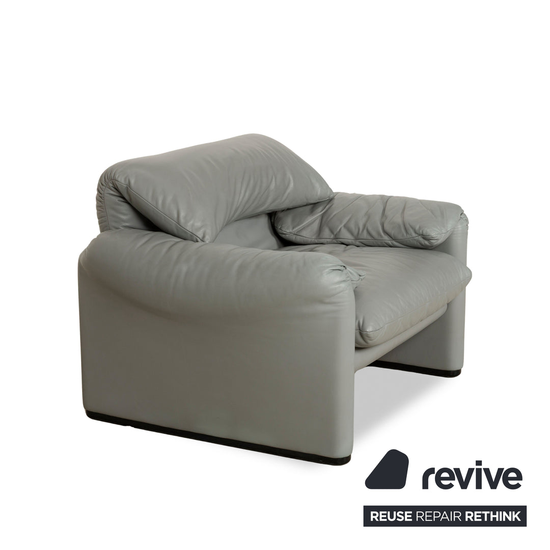 Cassina Maralunga Leder Garnitur Zweisitzer & 2x Sessel Grau Sofa Couch manuelle Funktion