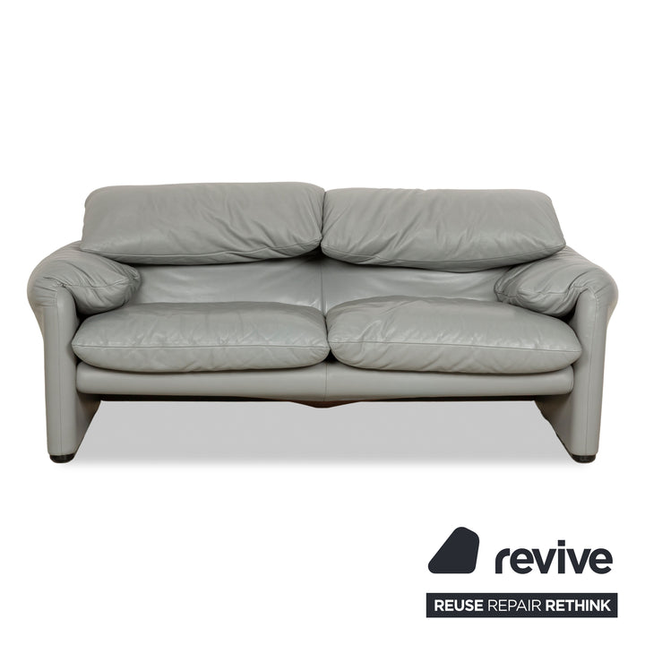 Cassina Maralunga Leather Two-Seater &amp; 2x Armchairs Grey Sofa Couch Manual Function