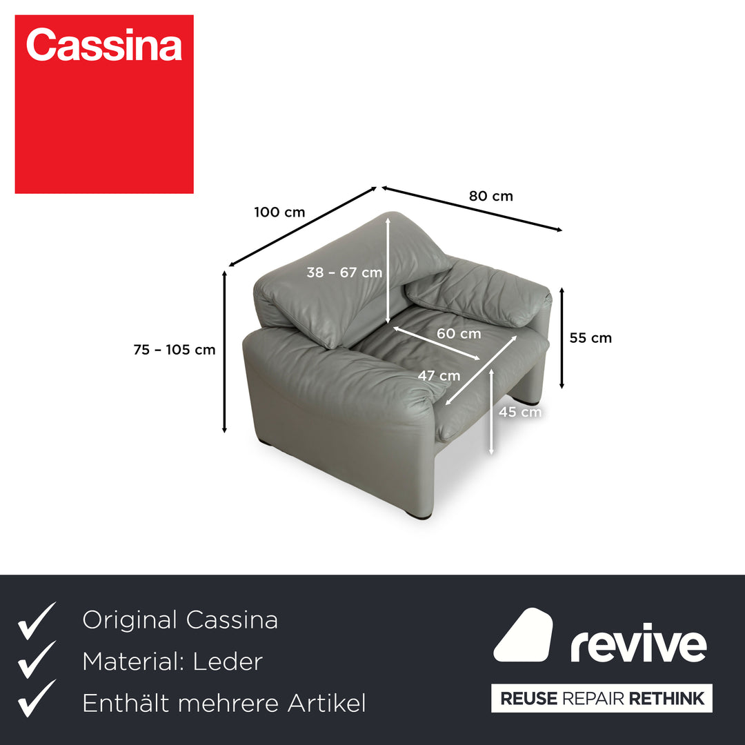 Cassina Maralunga Leder Garnitur Zweisitzer & 2x Sessel Grau Sofa Couch manuelle Funktion