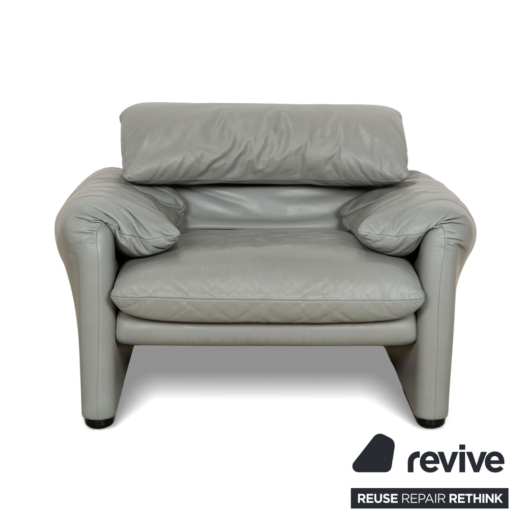 Cassina Maralunga Leder Garnitur Zweisitzer & 2x Sessel Grau Sofa Couch manuelle Funktion