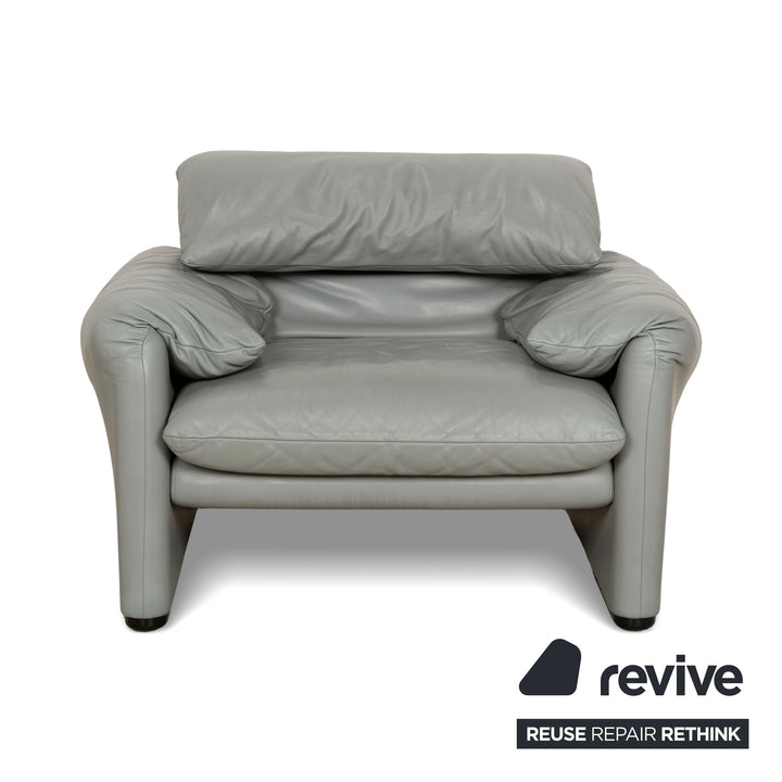 Cassina Maralunga Leder Garnitur Zweisitzer & 2x Sessel Grau Sofa Couch manuelle Funktion