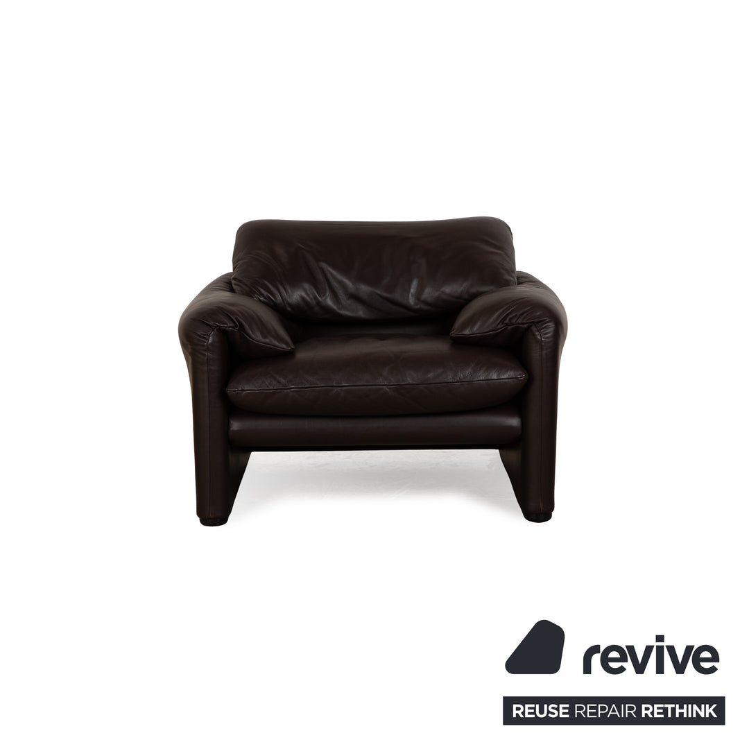 Cassina Maralunga Leather Armchair Set Brown Dark Brown Armchair Stool Manual Function