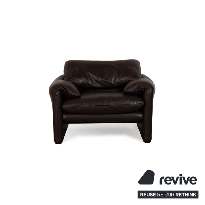 Cassina Maralunga Leather Armchair Set Brown Dark Brown Armchair Stool Manual Function