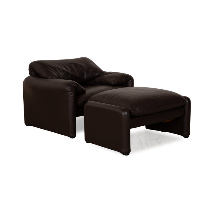 Cassina Maralunga Leather Armchair Set Brown Dark Brown Armchair Stool Manual Function