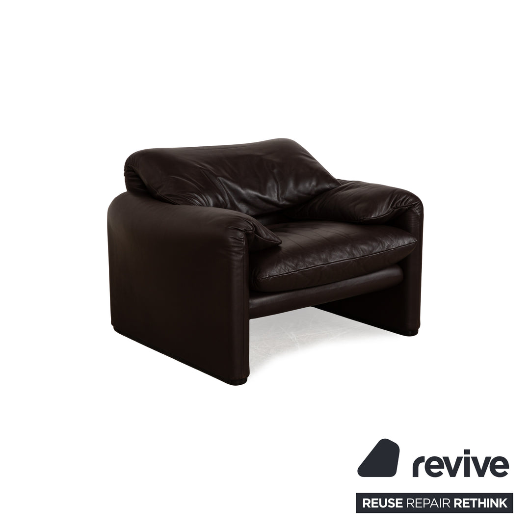 Cassina Maralunga Leather Armchair Set Brown Dark Brown Armchair Stool Manual Function