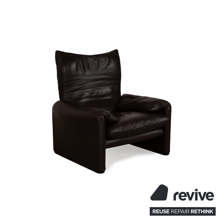Cassina Maralunga Leather Armchair Set Brown Dark Brown Armchair Stool Manual Function