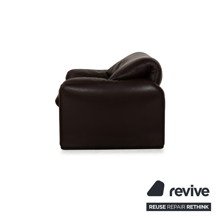 Cassina Maralunga Leather Armchair Set Brown Dark Brown Armchair Stool Manual Function