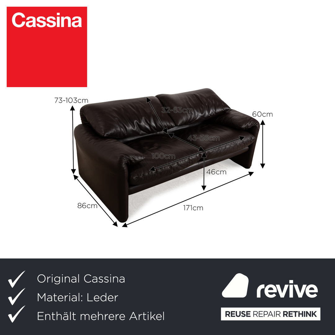 Cassina Maralunga Leather Sofa Set Brown Dark Brown Manual Function 2x Two-Seater Armchair Stool Couch