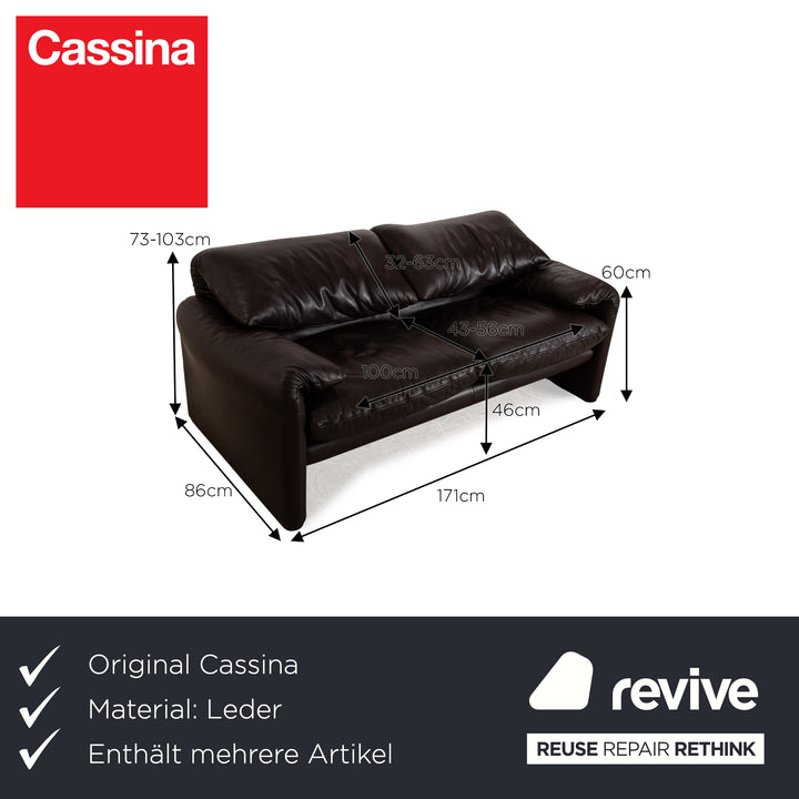 Cassina Maralunga Leather Sofa Set Brown Dark Brown Manual Function 2x Two-Seater Armchair Stool Couch