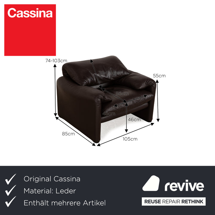 Cassina Maralunga Leather Sofa Set Brown Dark Brown Manual Function 2x Two-Seater Armchair Stool Couch