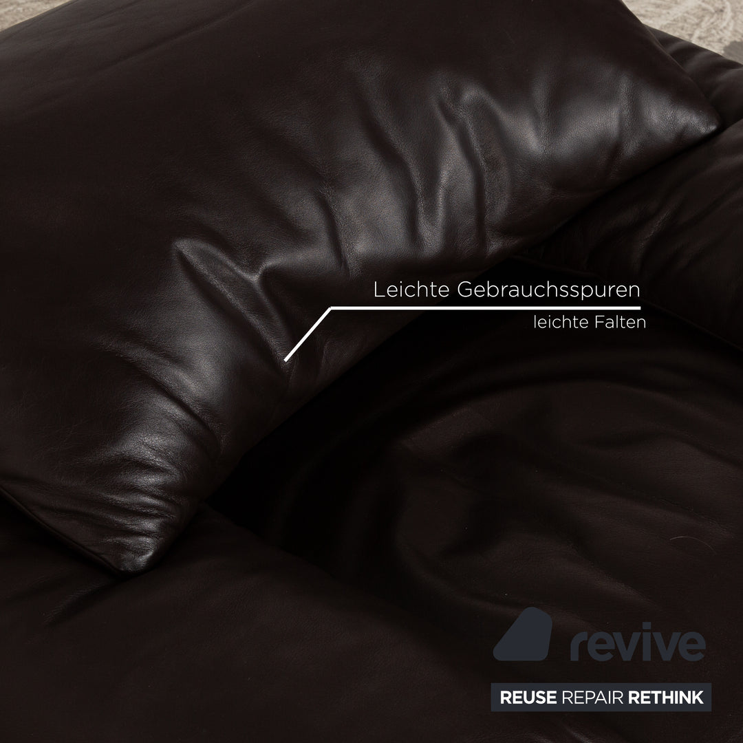 Cassina Maralunga Leather Sofa Set Brown Dark Brown Manual Function 2x Two-Seater Armchair Stool Couch