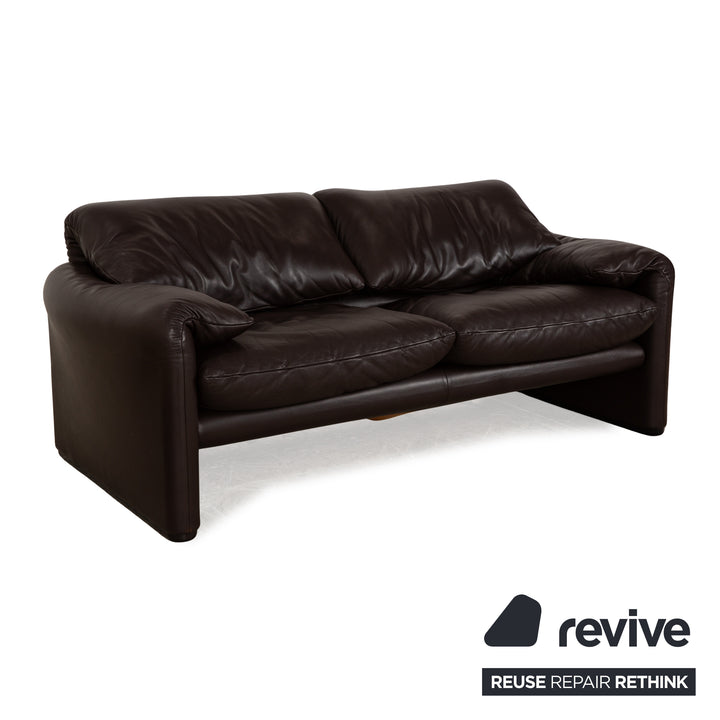 Cassina Maralunga Leather Sofa Set Brown Dark Brown Manual Function 2x Two-Seater Armchair Stool Couch