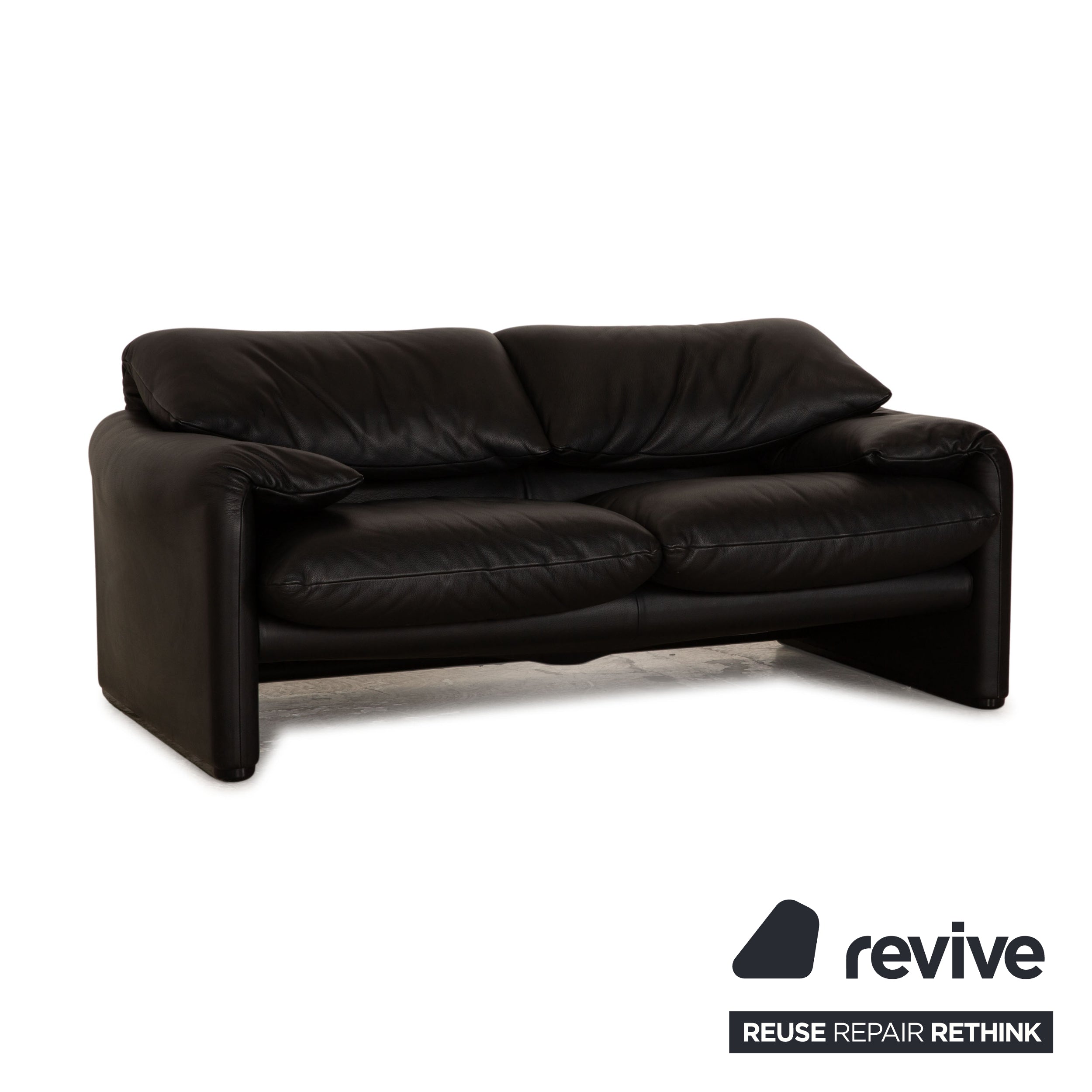 Cassina Maralunga ensemble de canapés en cuir noir 2x canapé deux places fonction manuelle