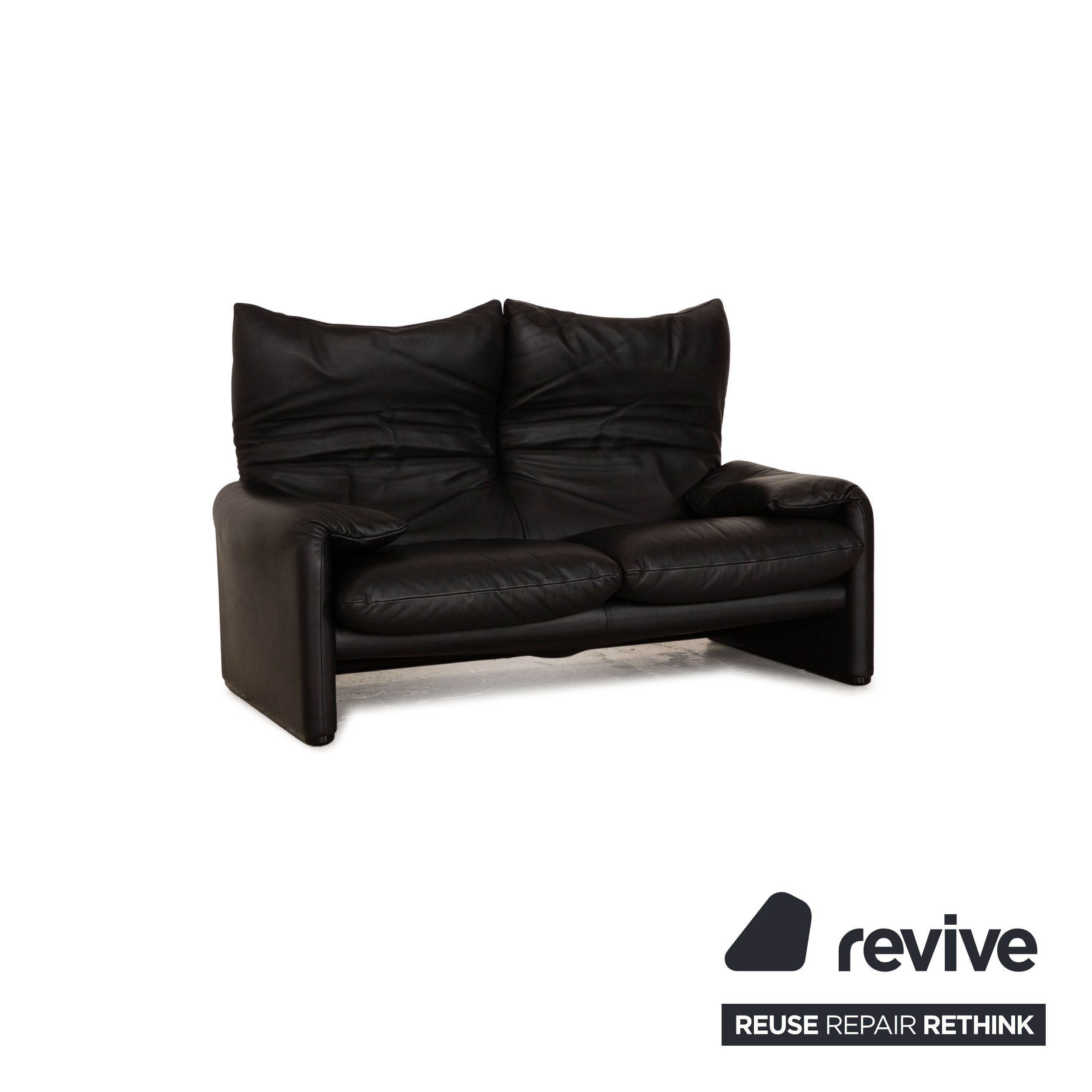 Cassina Maralunga ensemble de canapés en cuir noir 2x canapé deux places fonction manuelle