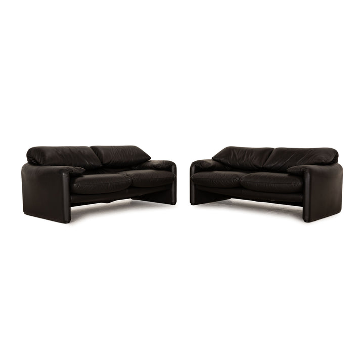 Cassina Maralunga leather sofa set black 2x two-seater couch manual function