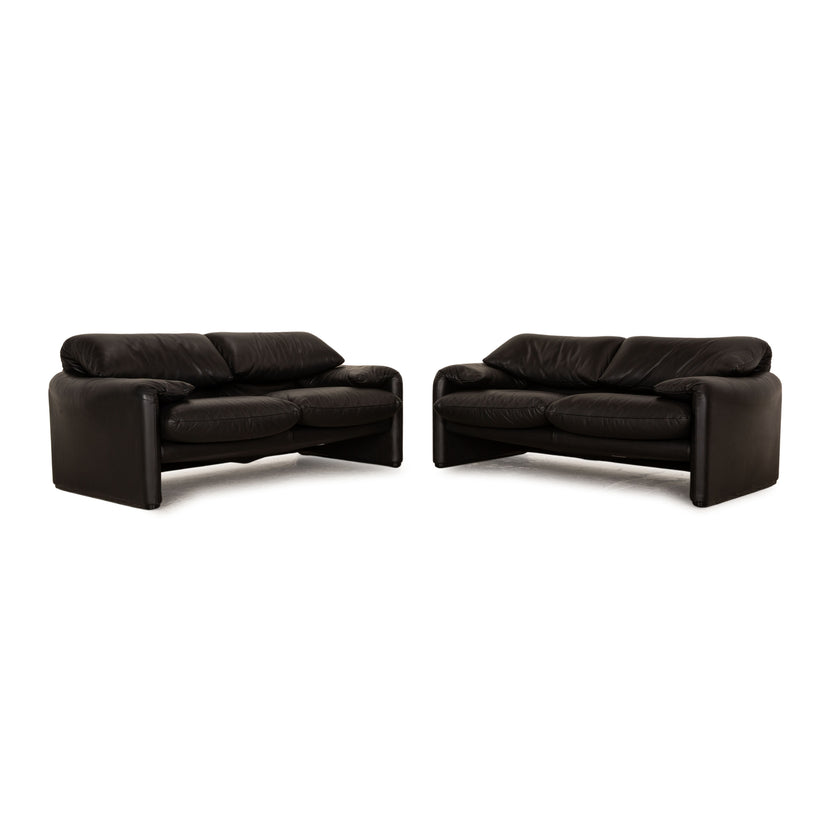 Cassina Maralunga ensemble de canapés en cuir noir 2x canapé deux places fonction manuelle