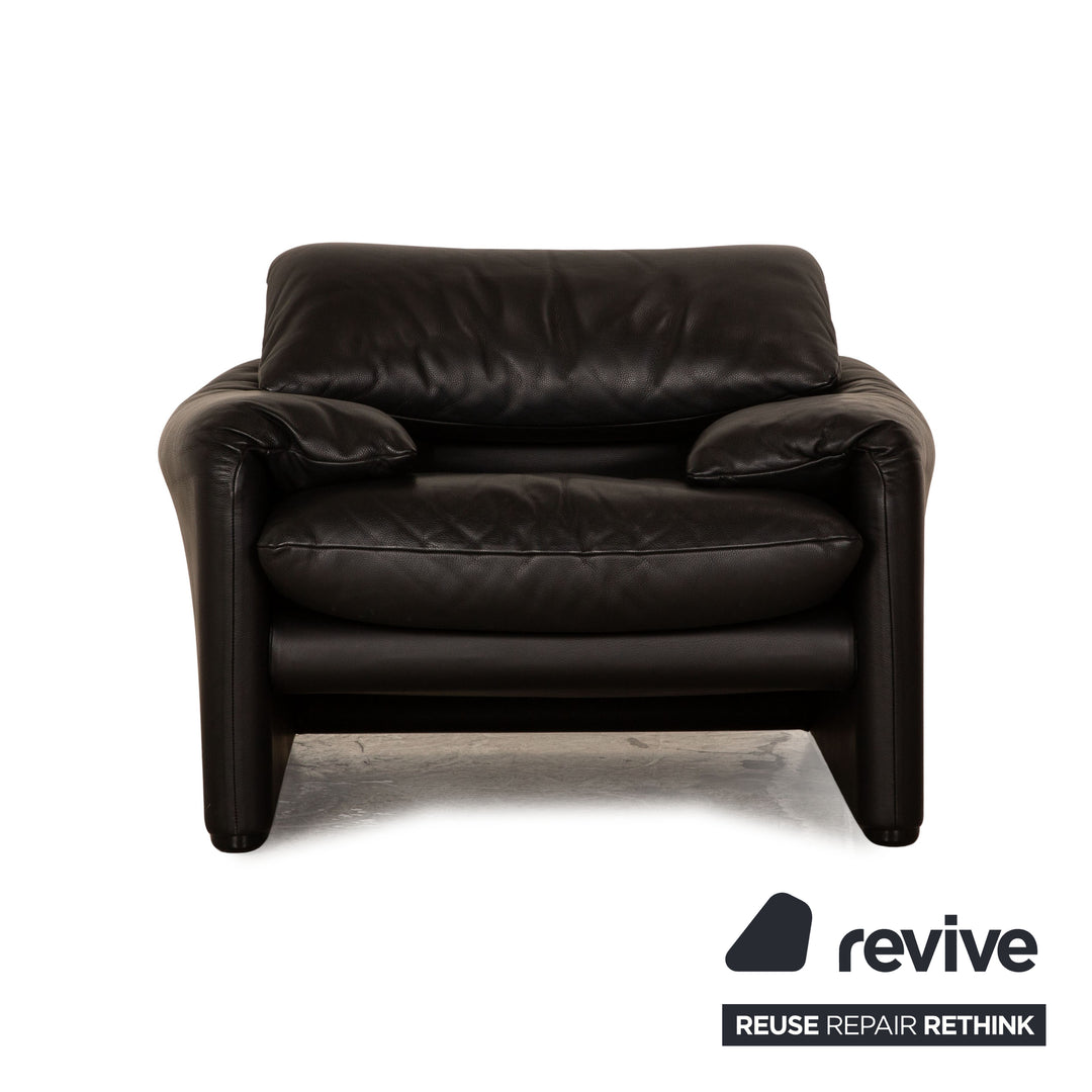Cassina Maralunga leather sofa set black 2x two-seater armchair manual function
