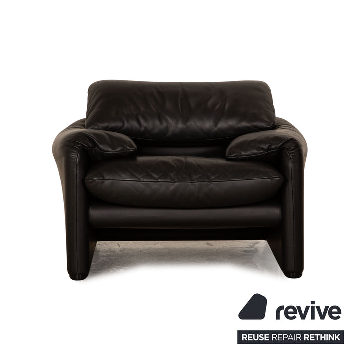 Cassina Maralunga Leder Sofa Garnitur Schwarz 2x Zweisitzer Sessel manuelle Funktion