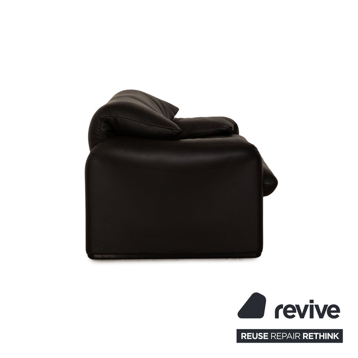 Cassina Maralunga Leder Sofa Garnitur Schwarz 2x Zweisitzer Sessel manuelle Funktion