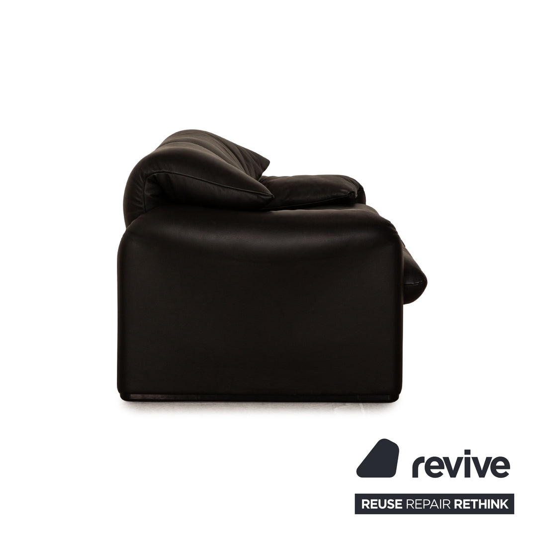 Cassina Maralunga Leder Sofa Garnitur Schwarz 2x Zweisitzer Sessel manuelle Funktion