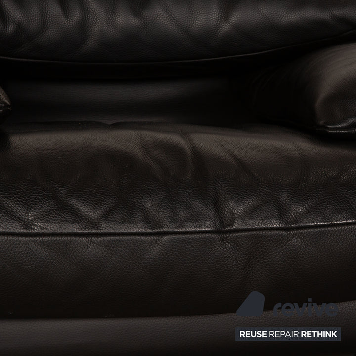 Cassina Maralunga ensemble canapé en cuir noir 2x fauteuil deux places fonction manuelle
