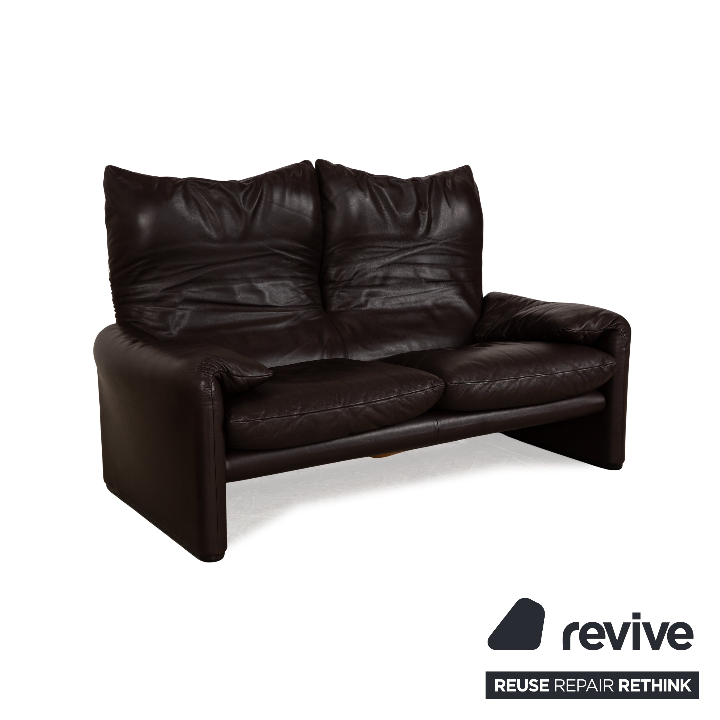 Cassina Maralunga Canapé deux places en cuir marron foncé à fonction manuelle