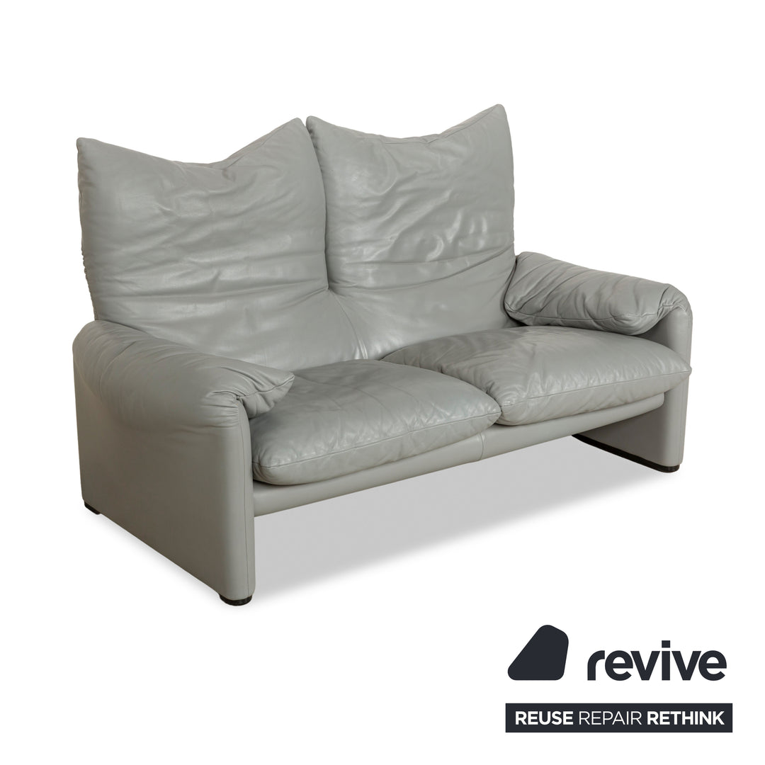Cassina Maralunga Leather Two-Seater Grey Sofa Couch Manual Function