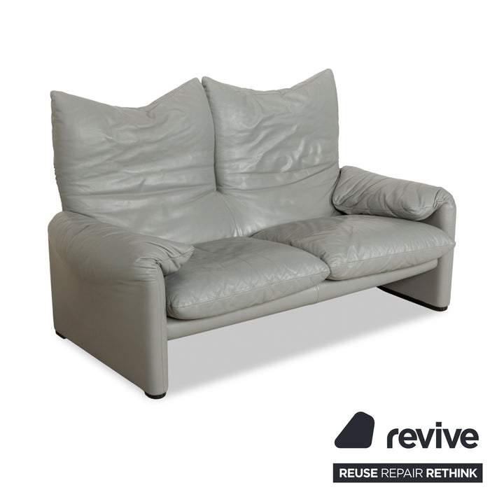 Cassina Maralunga Leather Two-Seater Grey Sofa Couch Manual Function