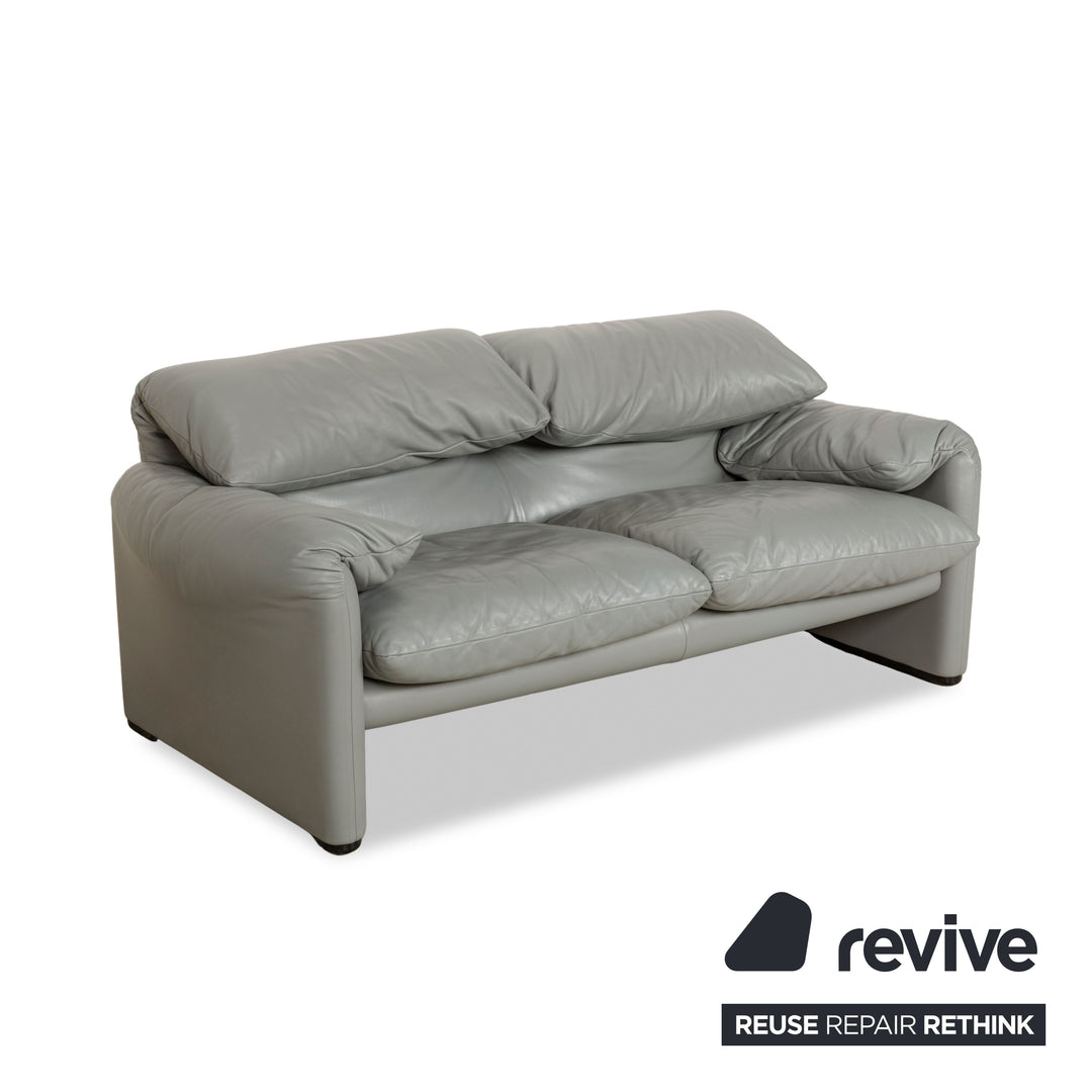 Cassina Maralunga Leather Two-Seater Grey Sofa Couch Manual Function