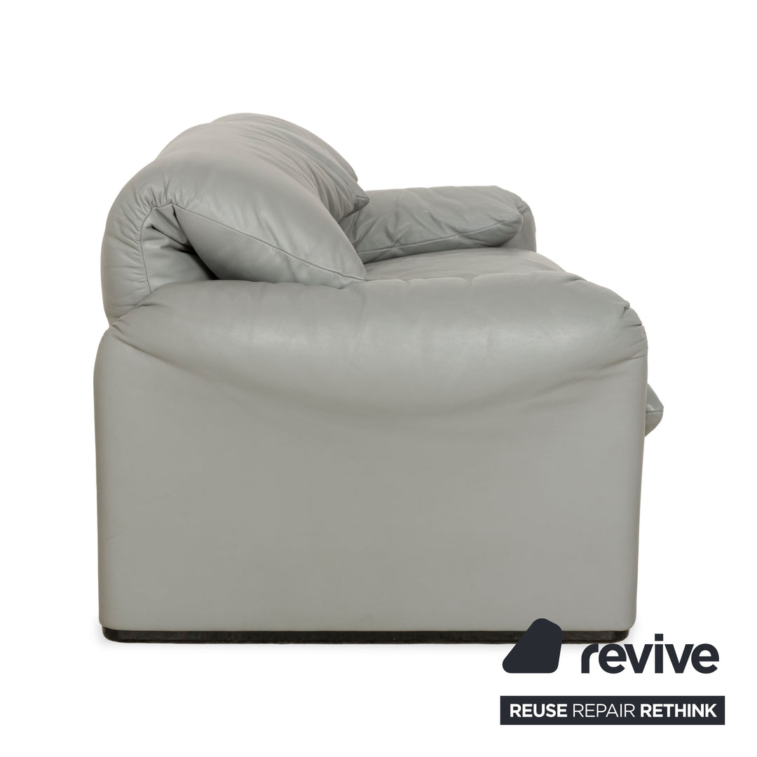 Cassina Maralunga Leather Two-Seater Grey Sofa Couch Manual Function