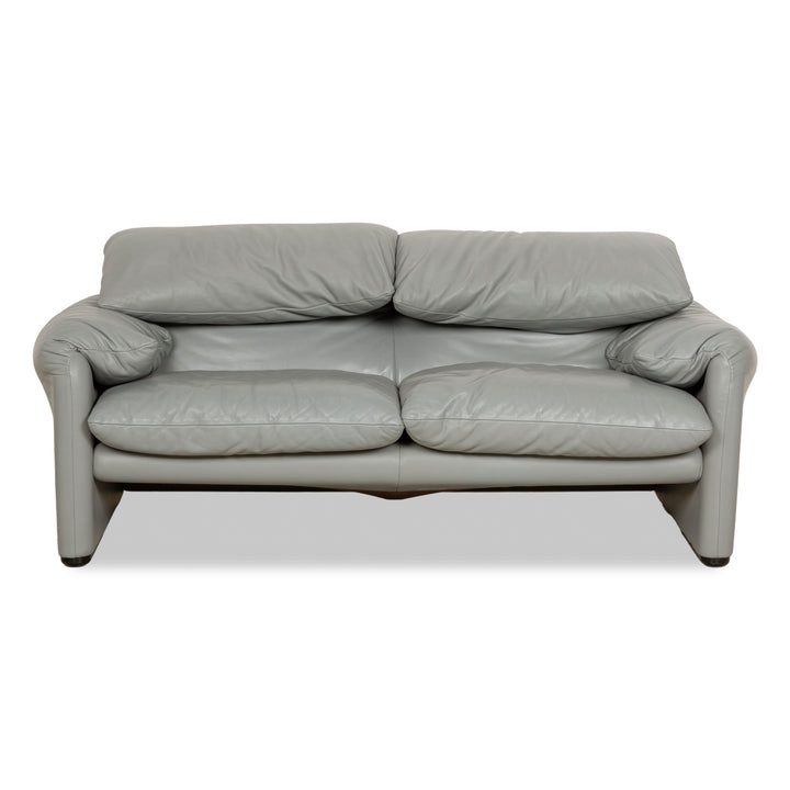 Cassina Maralunga Leather Two-Seater Grey Sofa Couch Manual Function