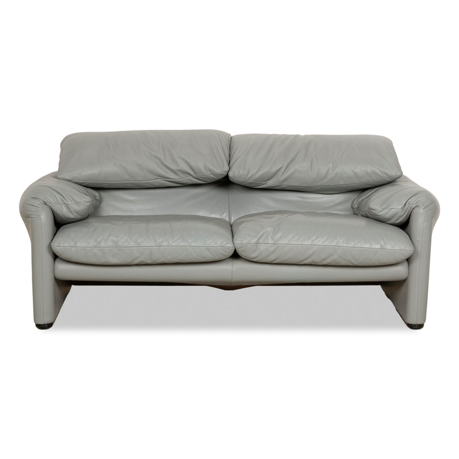 Cassina Maralunga Leather Two-Seater Grey Sofa Couch Manual Function