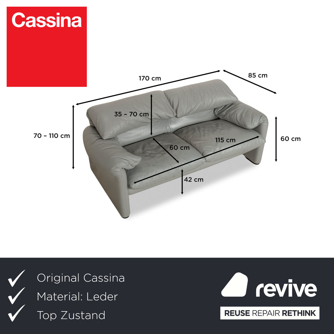 Cassina Maralunga Leather Two-Seater Grey Sofa Couch Manual Function