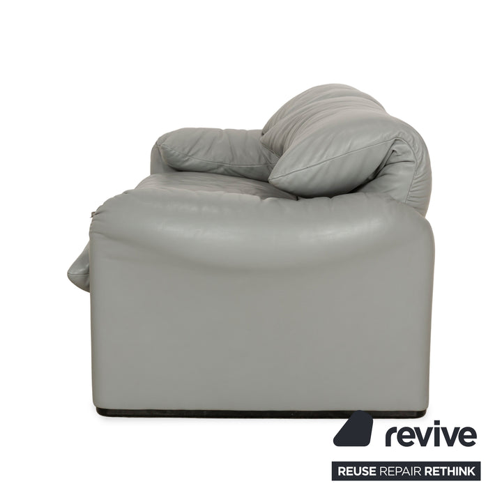 Cassina Maralunga Leather Two-Seater Grey Sofa Couch Manual Function