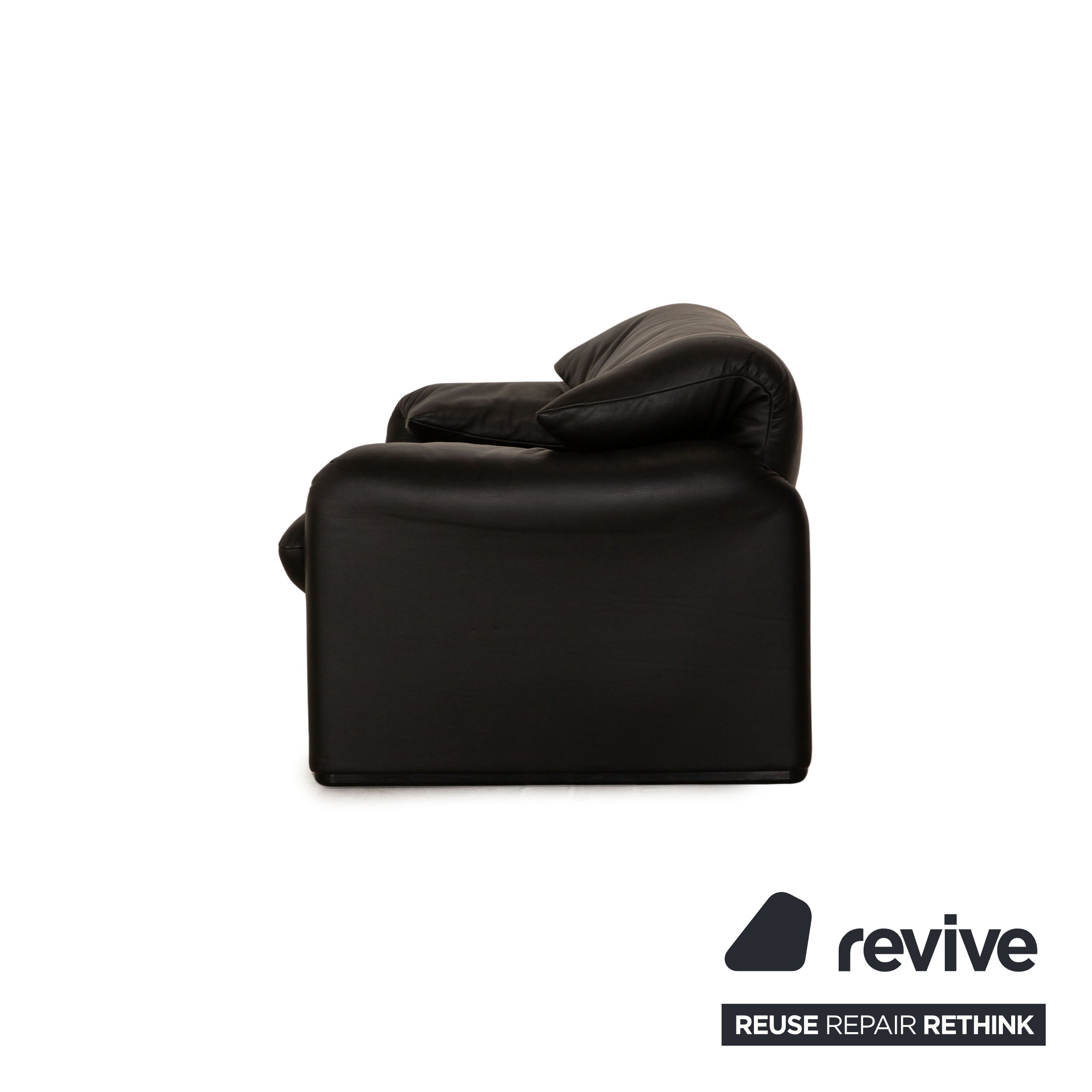 Cassina Maralunga Leather Two Seater Black Sofa Couch Manual Function