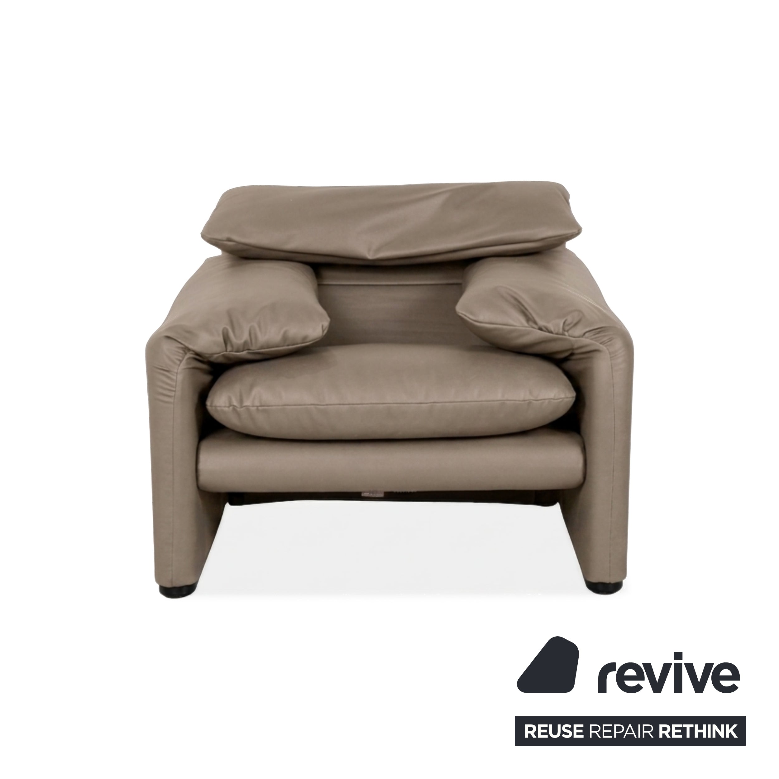 Cassina Maralunga Armchair Ottoman Vegan Leather Beige Taupe Manual Function Newly Upholstered