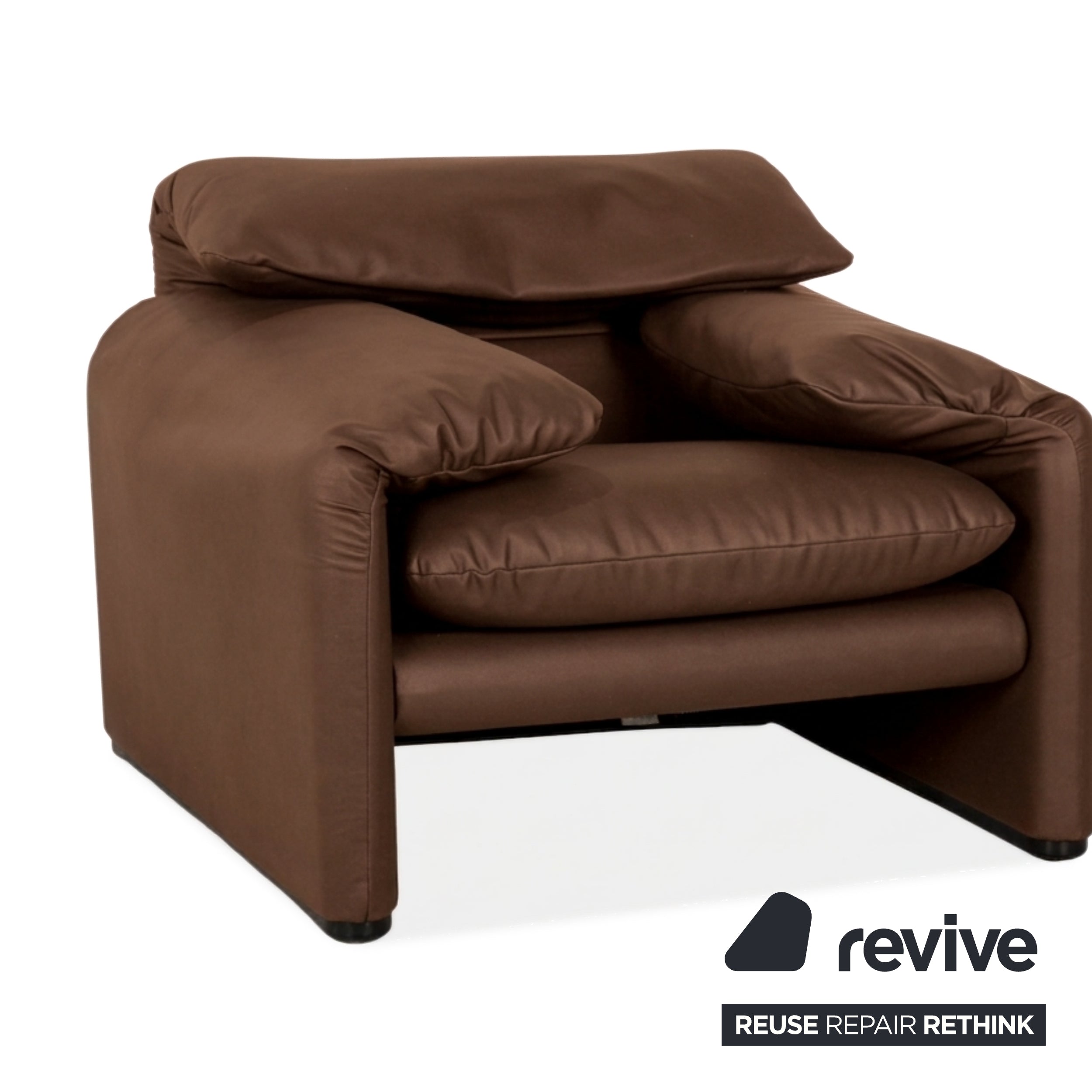 Cassina Maralunga Armchair Ottoman Vegan Leather Brown Cognac Manual Function Reupholstered