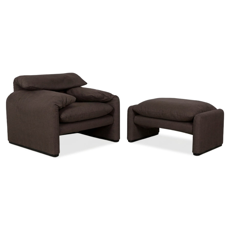 Cassina Maralunga Sessel + Hocker veganes Leder GAVIN 105 Mokka manuelle Funktion