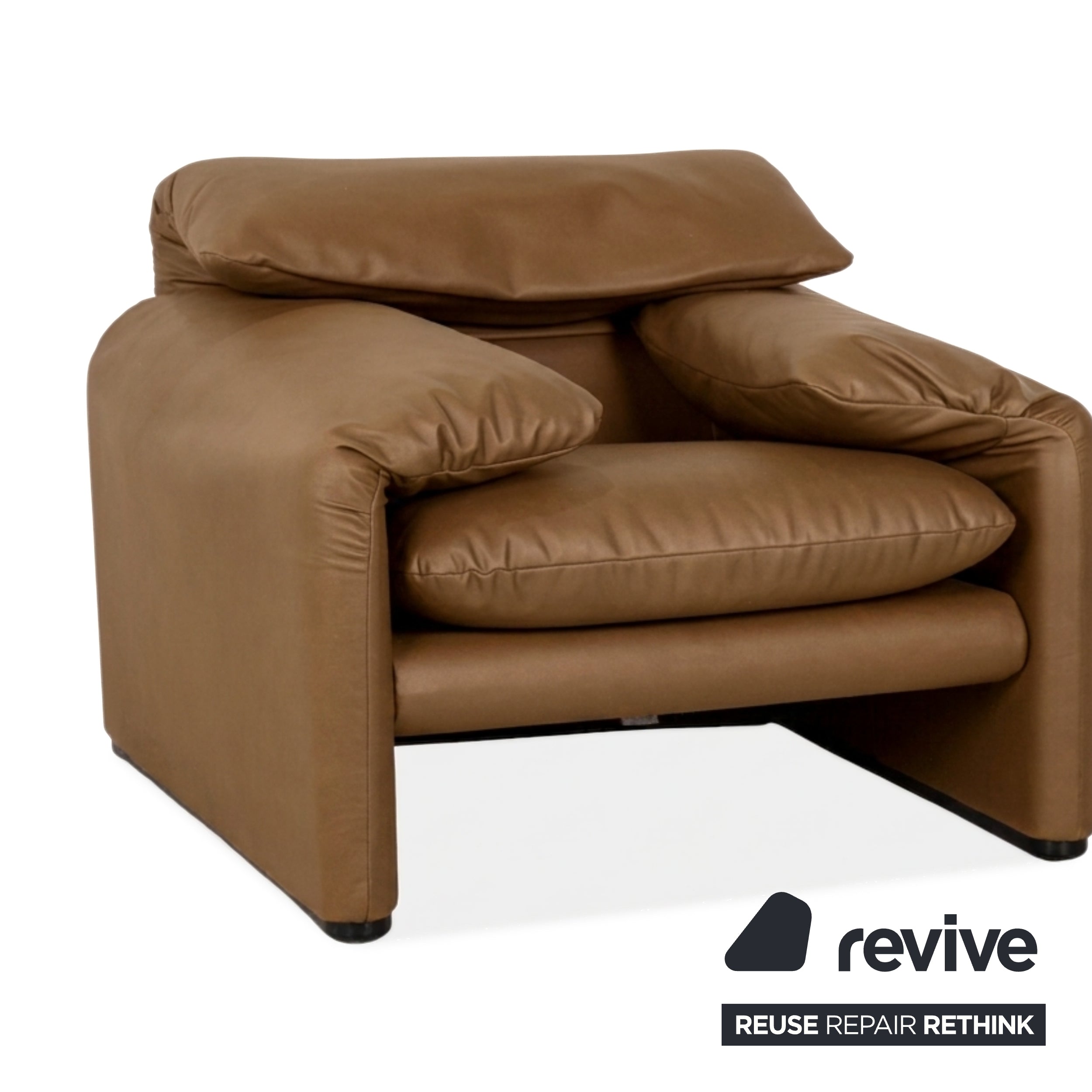 Cassina Maralunga Armchair Ottoman Vegan Leather Mustard Yellow Manual Function Reupholstered