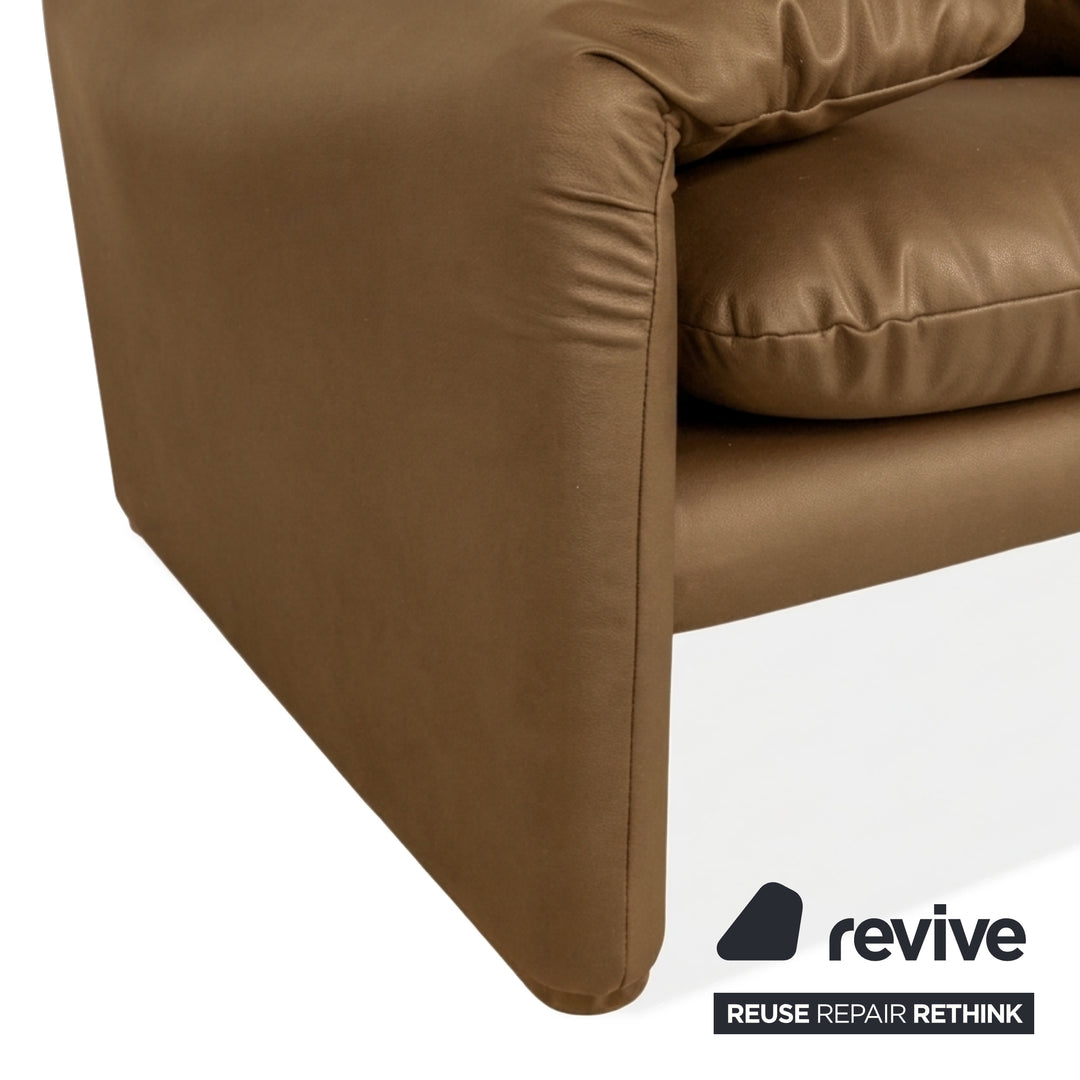 Cassina Maralunga Sessel + Hocker veganes Leder GAVIN 106 Gelb manuelle Funktion